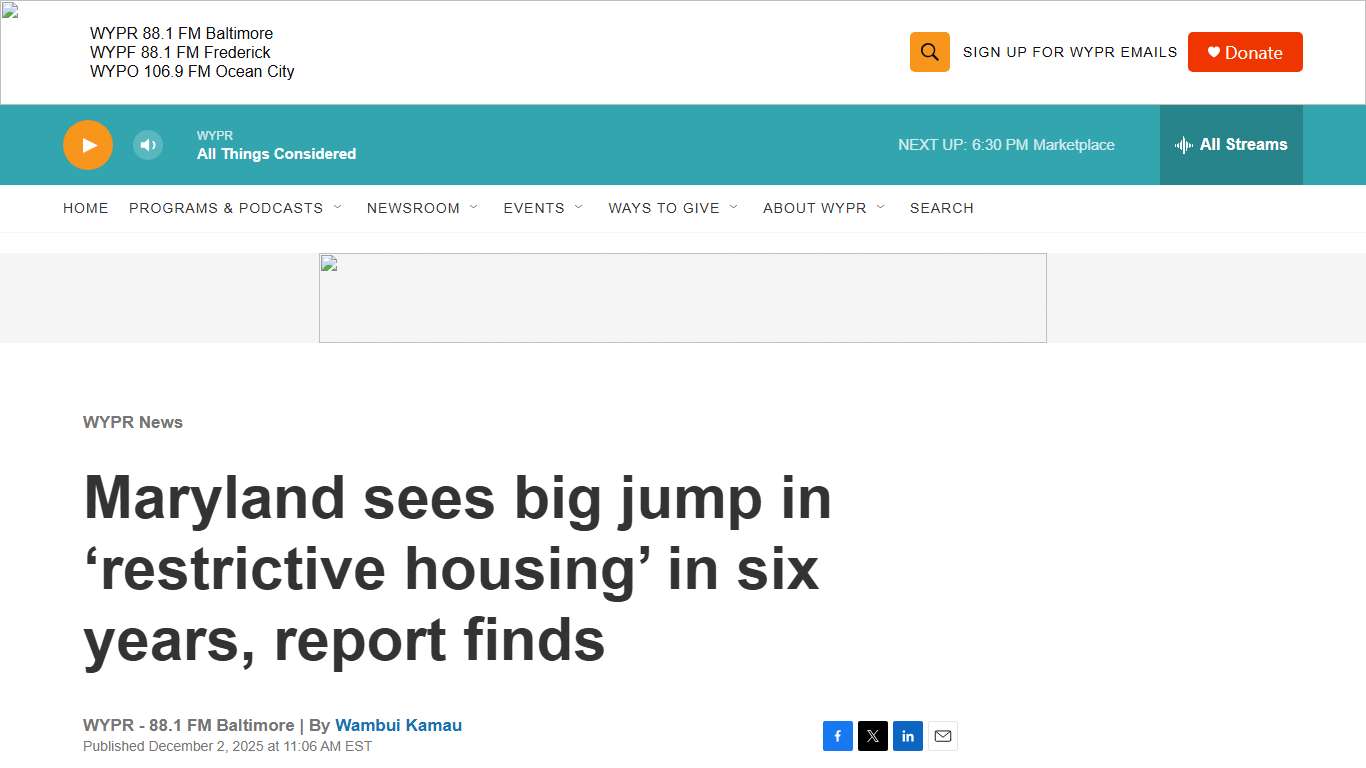 Maryland sees big jump in ‘restrictive housing’ in six years, report finds WYPR